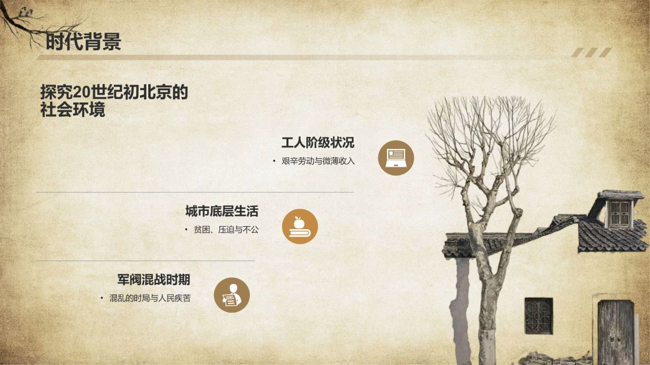 橙色复古风骆驼祥子读书分享PPT模板