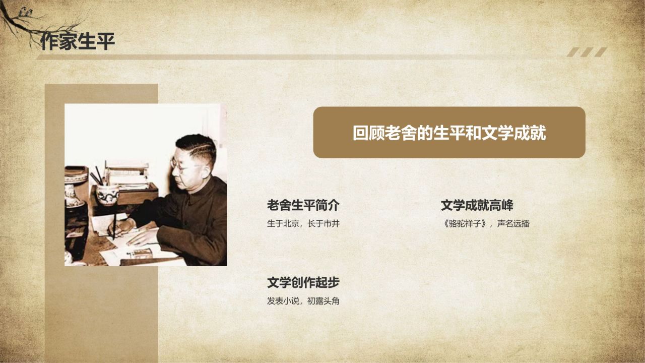 橙色复古风骆驼祥子读书分享PPT模板