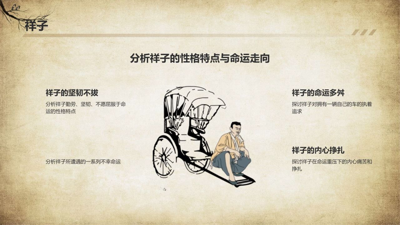 橙色复古风骆驼祥子读书分享PPT模板