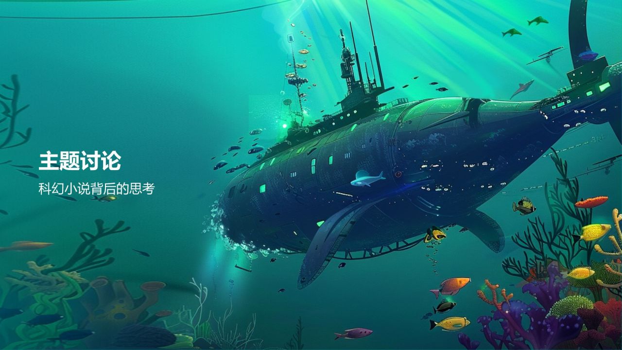 蓝色插画风海底两万里读书分享PPT模板