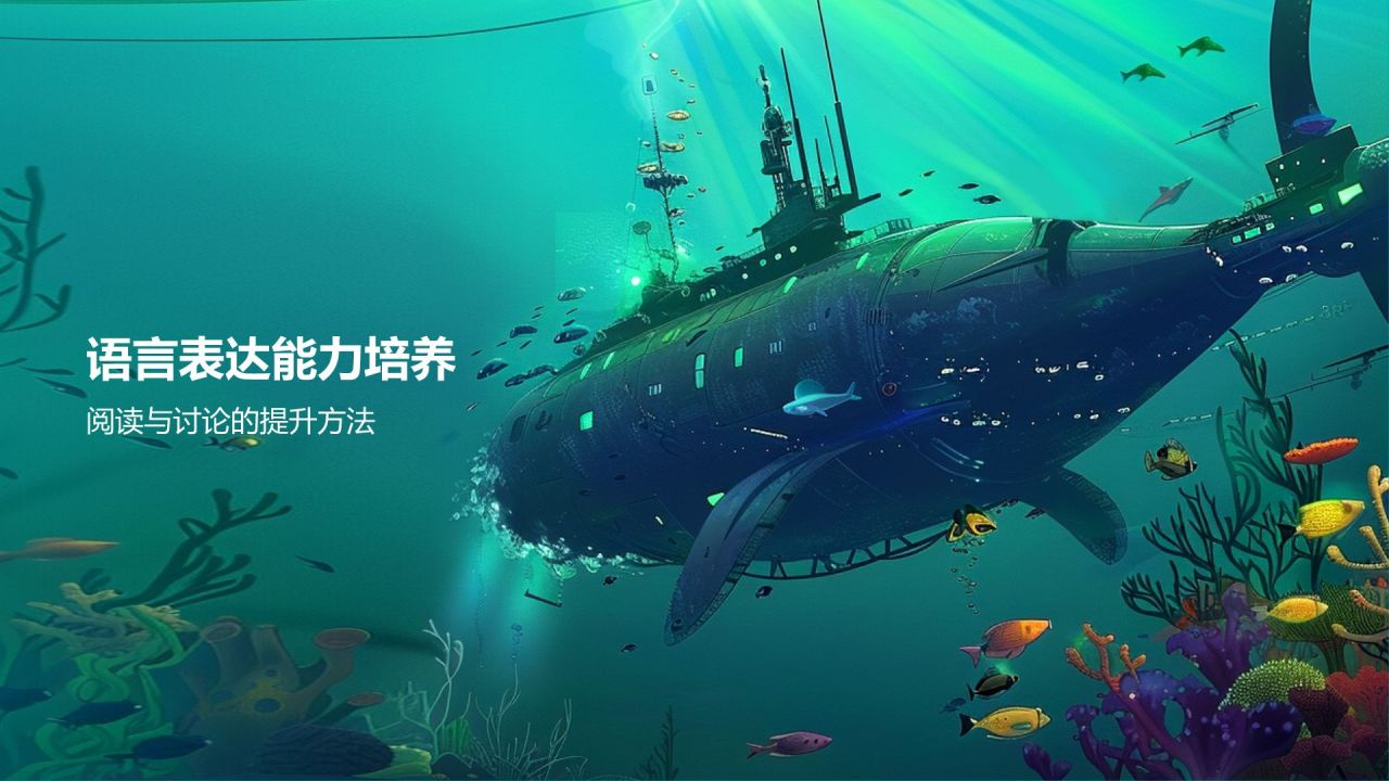 蓝色插画风海底两万里读书分享PPT模板