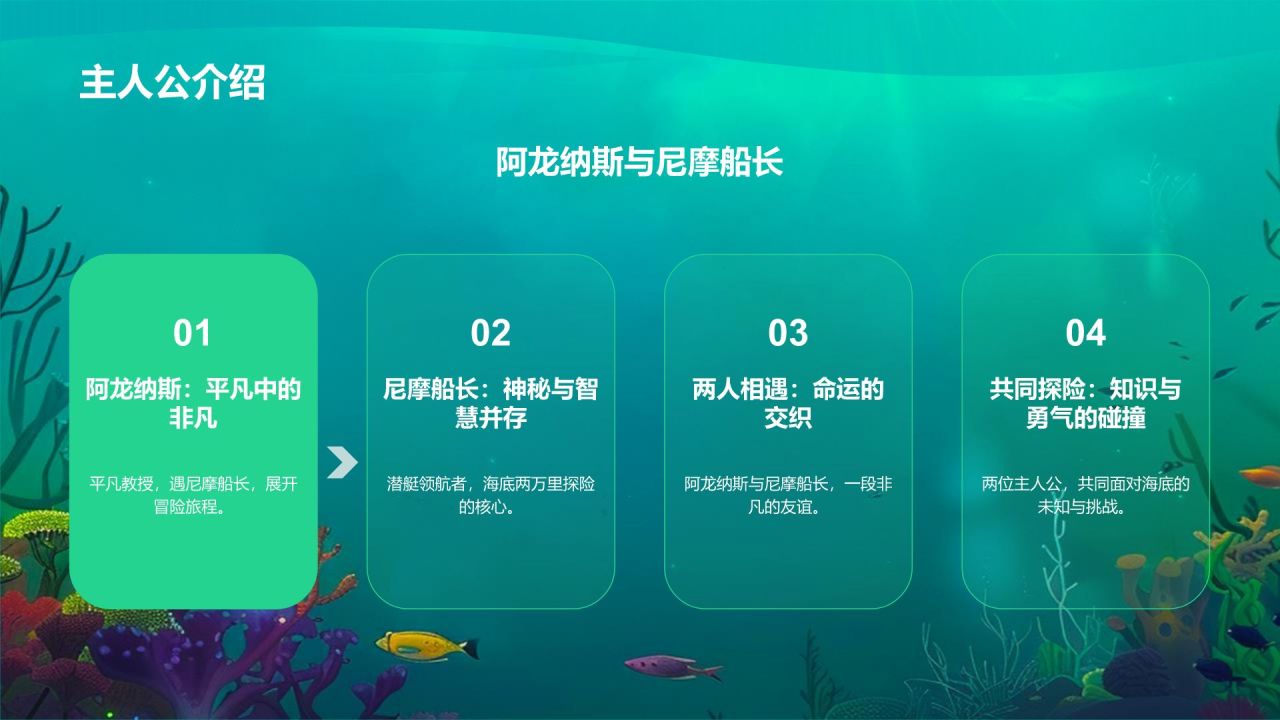 蓝色插画风海底两万里读书分享PPT模板