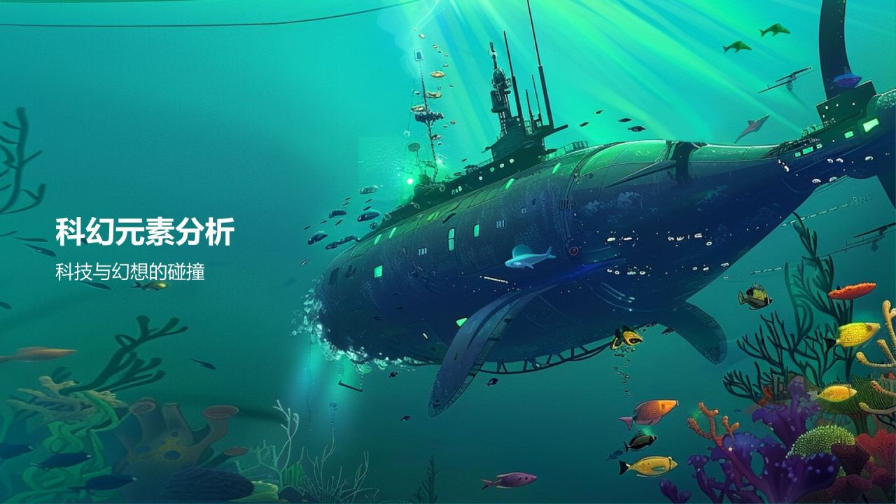 蓝色插画风海底两万里读书分享PPT模板