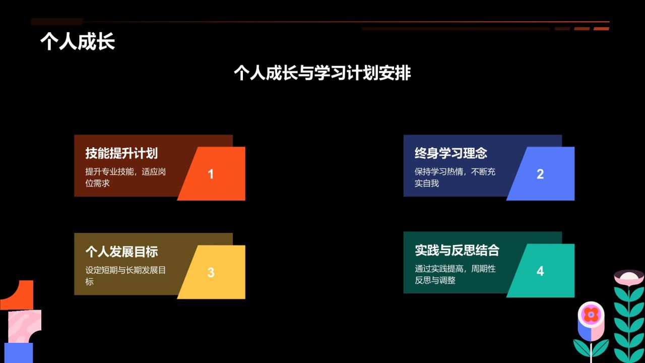 红色插画风个人转正答辩PPT模板