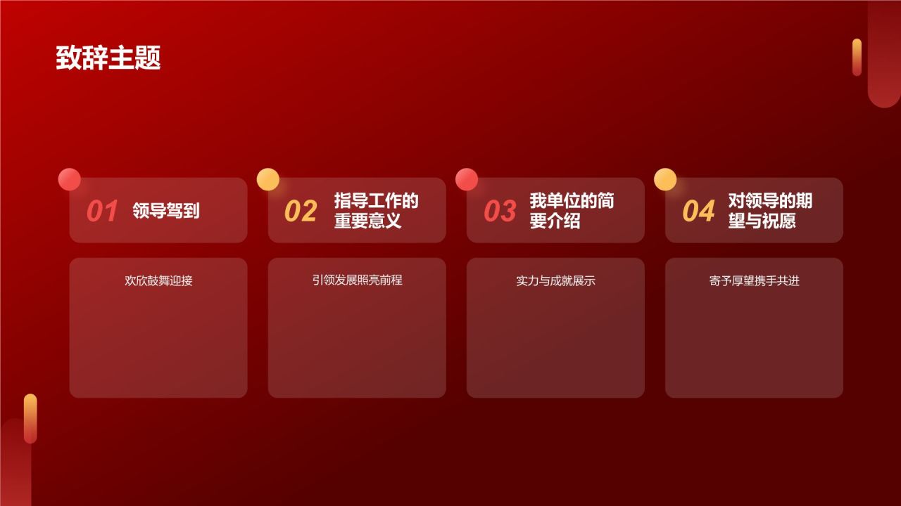 红色渐变风热烈欢迎各级领导莅临指导工作PPT模板