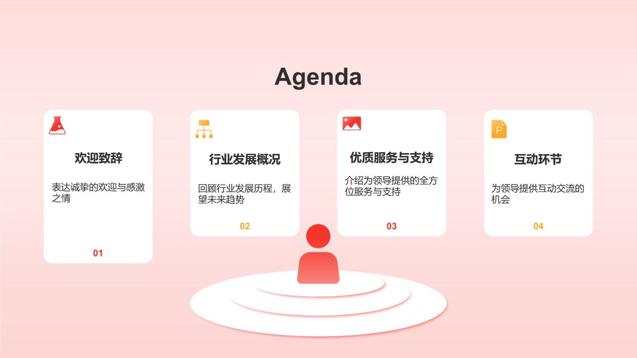红色渐变风热烈欢迎各级领导莅临指导工作PPT模板