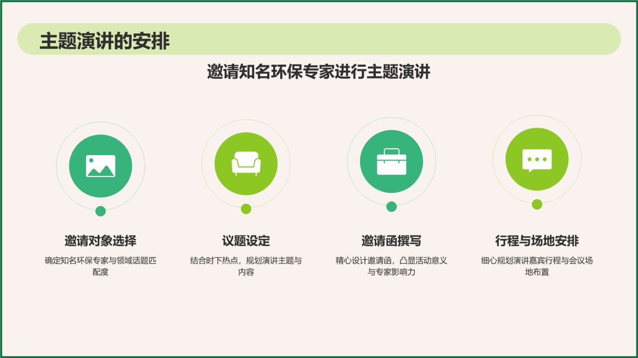 绿色插画风环保公益会议活动流程PPT模板