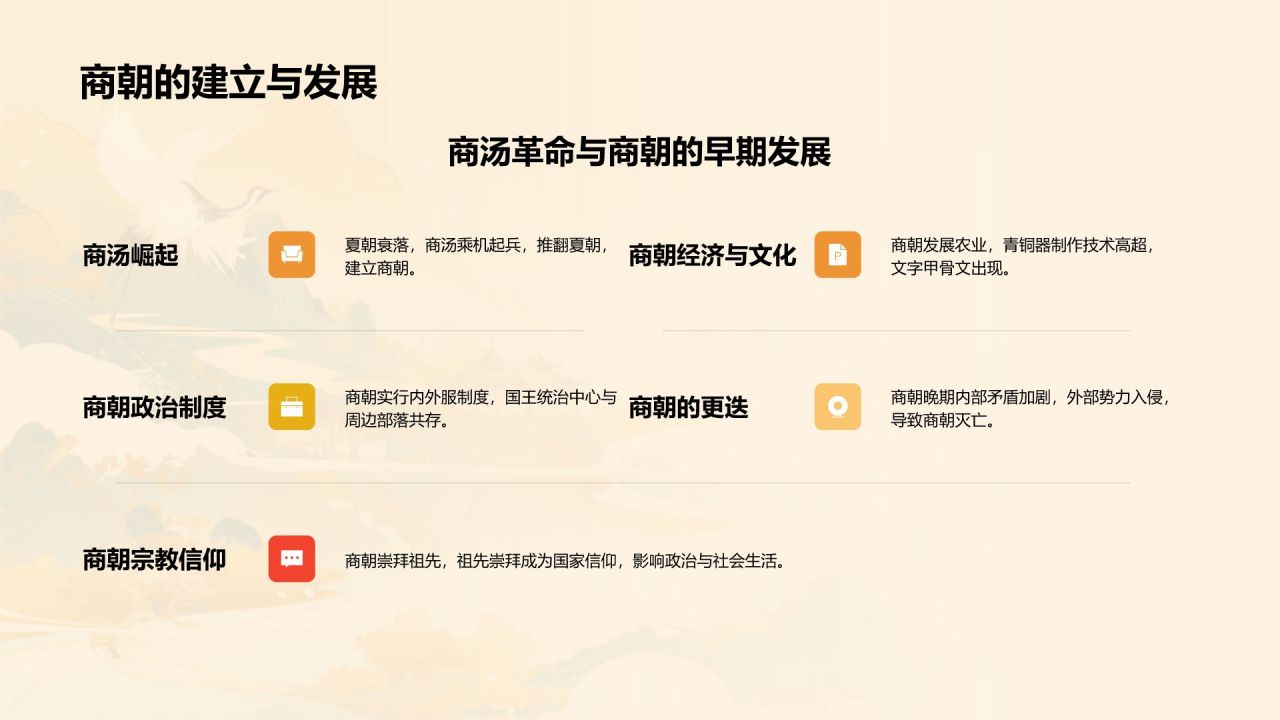 橙色水墨风夏商周的兴亡PPT模板