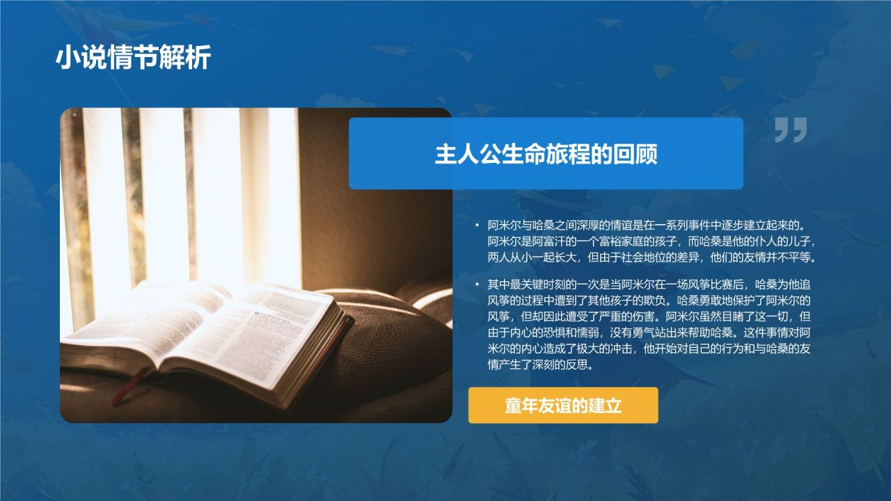 橙色复古风《追风筝的人》读书笔记PPT模板