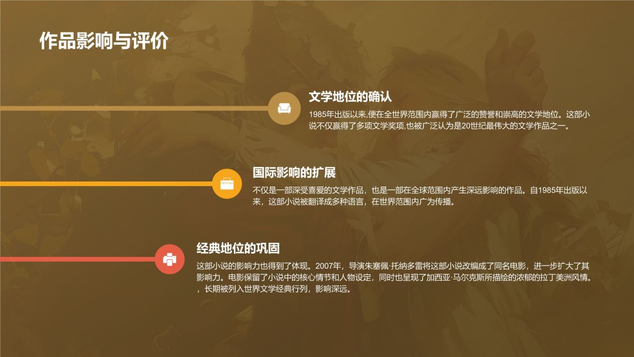 橙色复古风《霍乱时期的爱情》读书笔记PPT模板