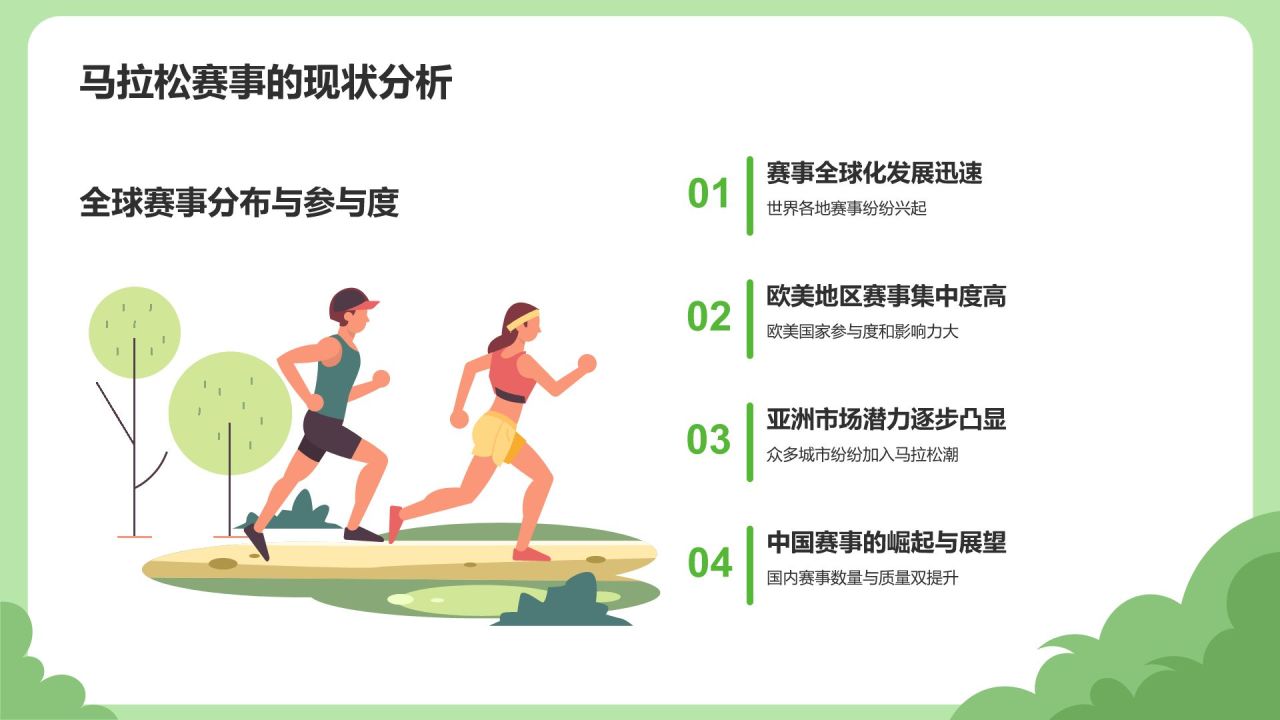 绿色插画风马拉松PPT模板