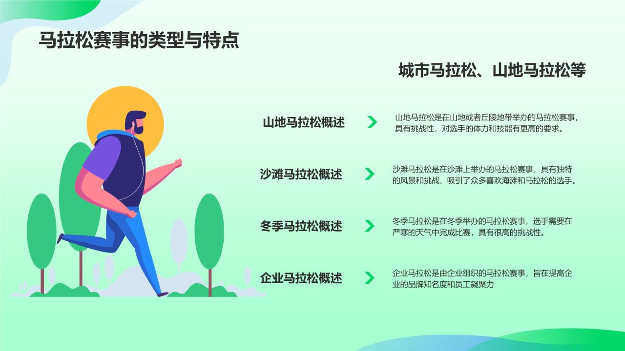 绿色插画风马拉松PPT模板