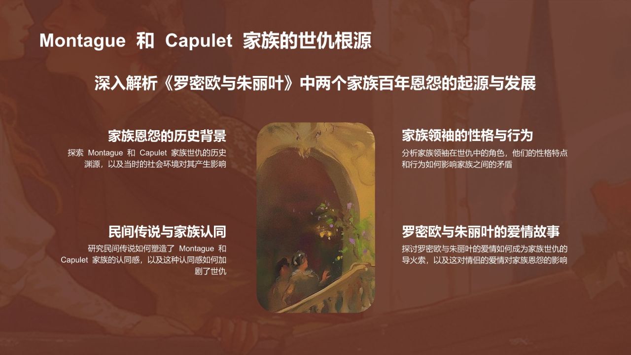 橙色插画风《罗密欧与朱丽叶》读书笔记PPT模板