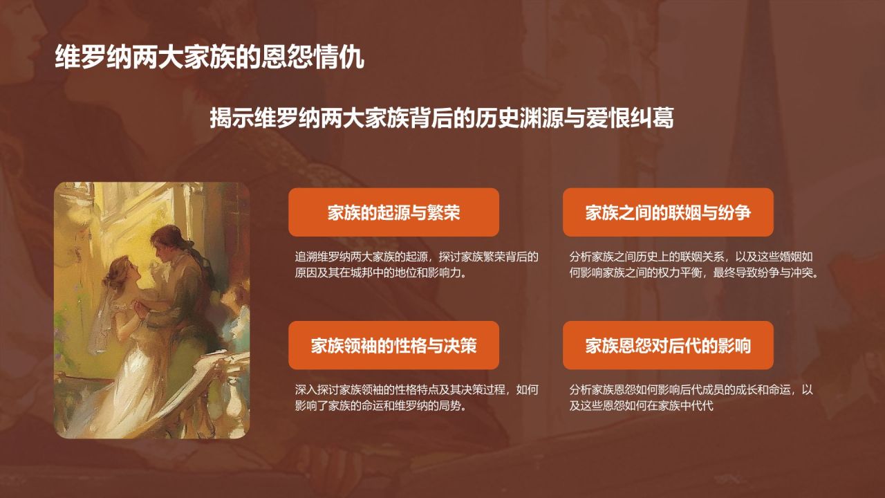 橙色插画风《罗密欧与朱丽叶》读书笔记PPT模板