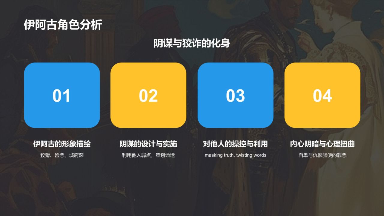 蓝色插画风《奥赛罗》读书笔记PPT模板