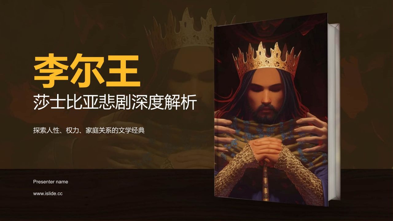 橙色插画风《李尔王》读书笔记PPT模板