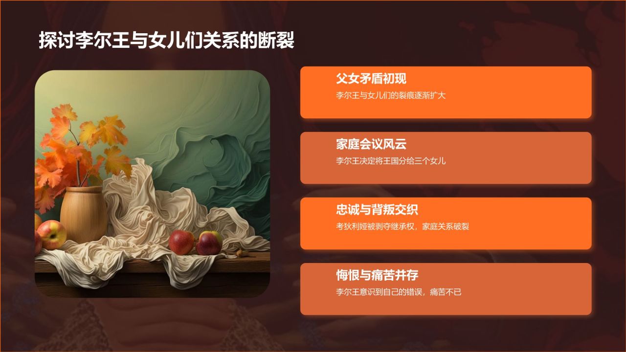 橙色插画风《李尔王》读书笔记PPT模板