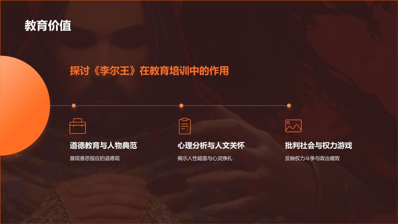 橙色插画风《李尔王》读书笔记PPT模板