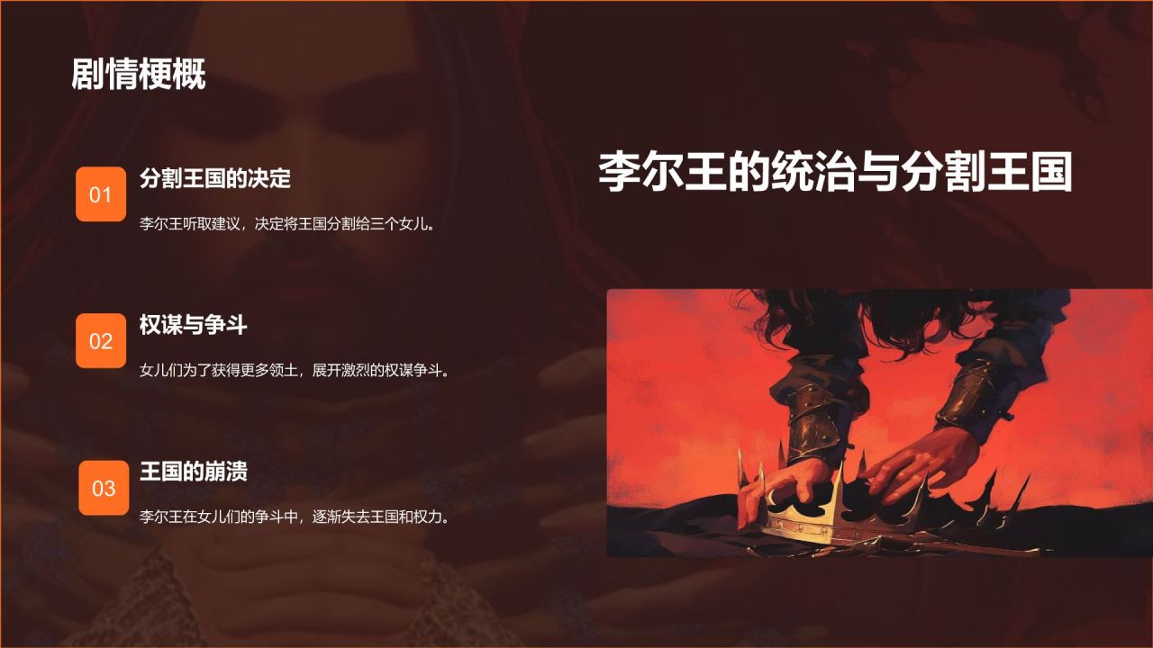 橙色插画风《李尔王》读书笔记PPT模板