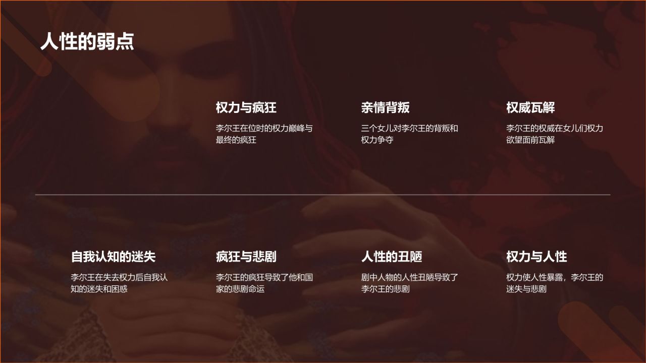 橙色插画风《李尔王》读书笔记PPT模板