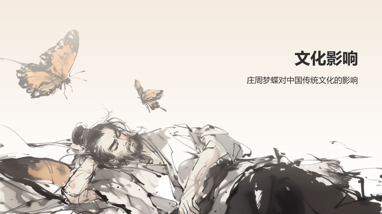 橙色水墨风庄周梦蝶-中华典故赏析PPT模板