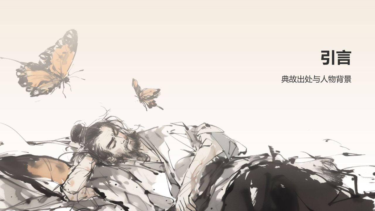橙色水墨风庄周梦蝶-中华典故赏析PPT模板
