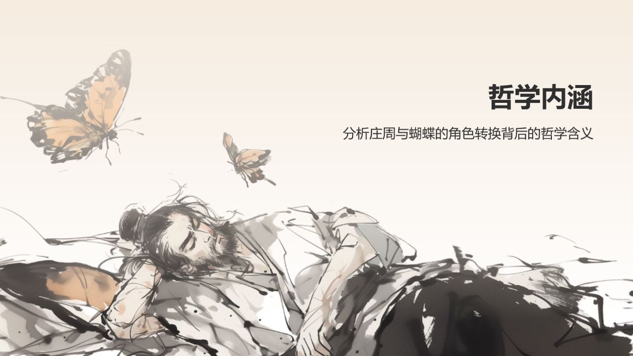 橙色水墨风庄周梦蝶-中华典故赏析PPT模板