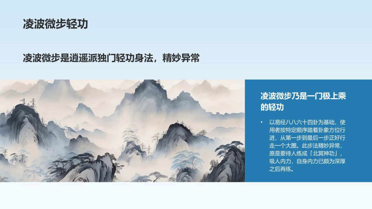 蓝色水墨风凌波微步典故赏析PPT模板
