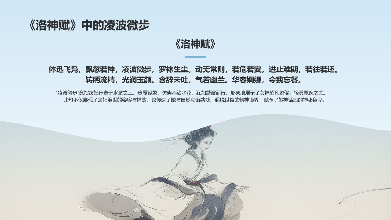 蓝色水墨风凌波微步典故赏析PPT模板