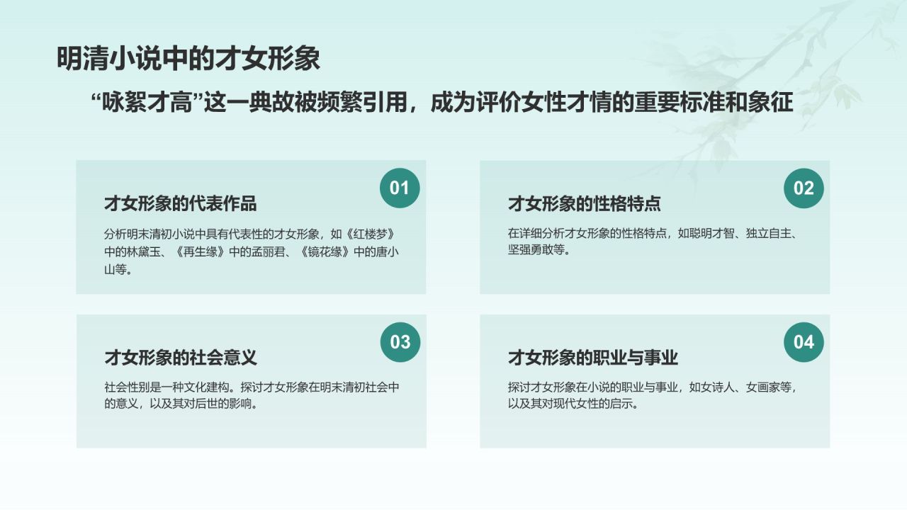 蓝色水墨风咏絮才高典故赏析PPT模板