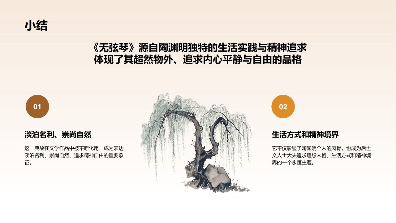 橙色水墨风无弦琴典故赏析PPT模板