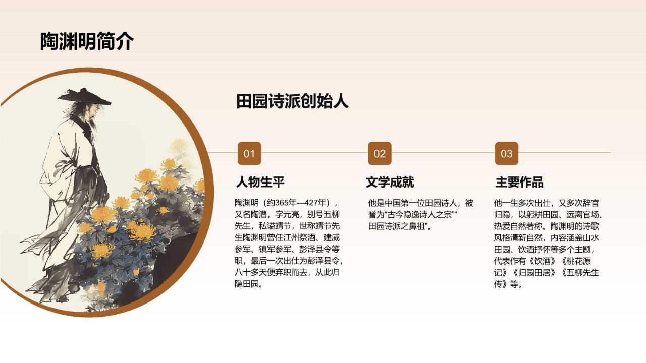 橙色水墨风无弦琴典故赏析PPT模板