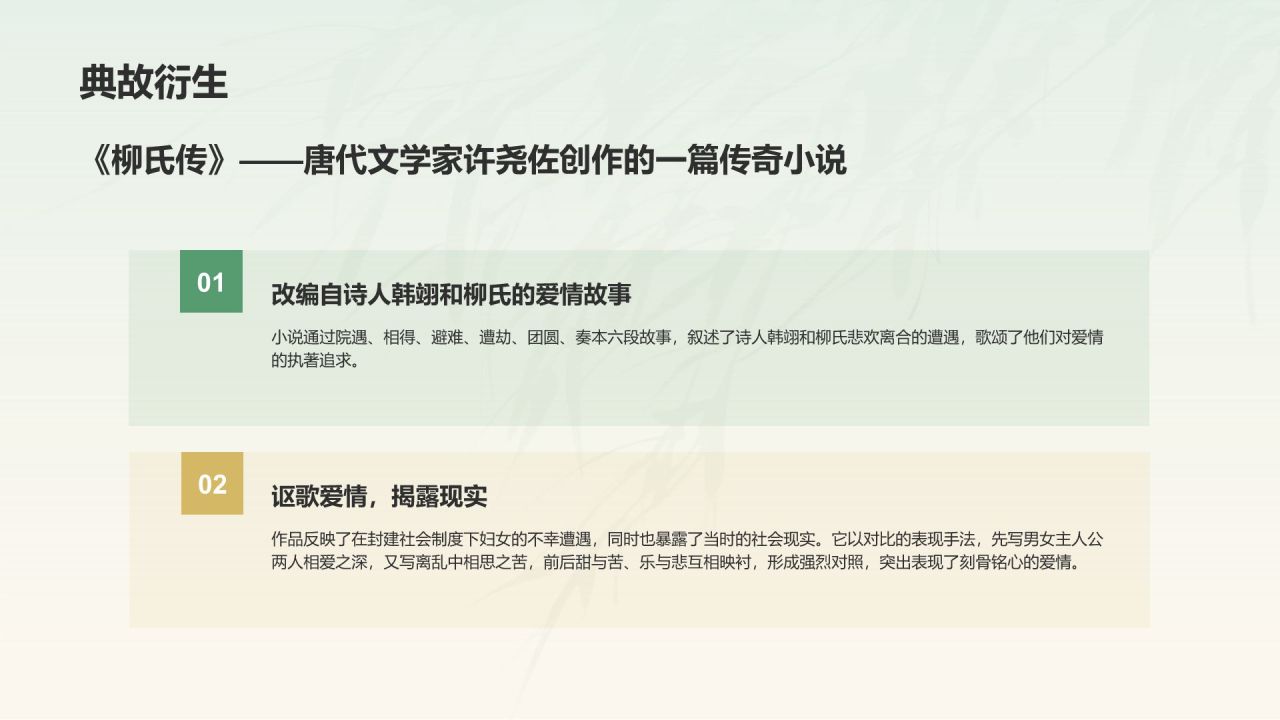 绿色水墨风章台柳典故赏析PPT模板