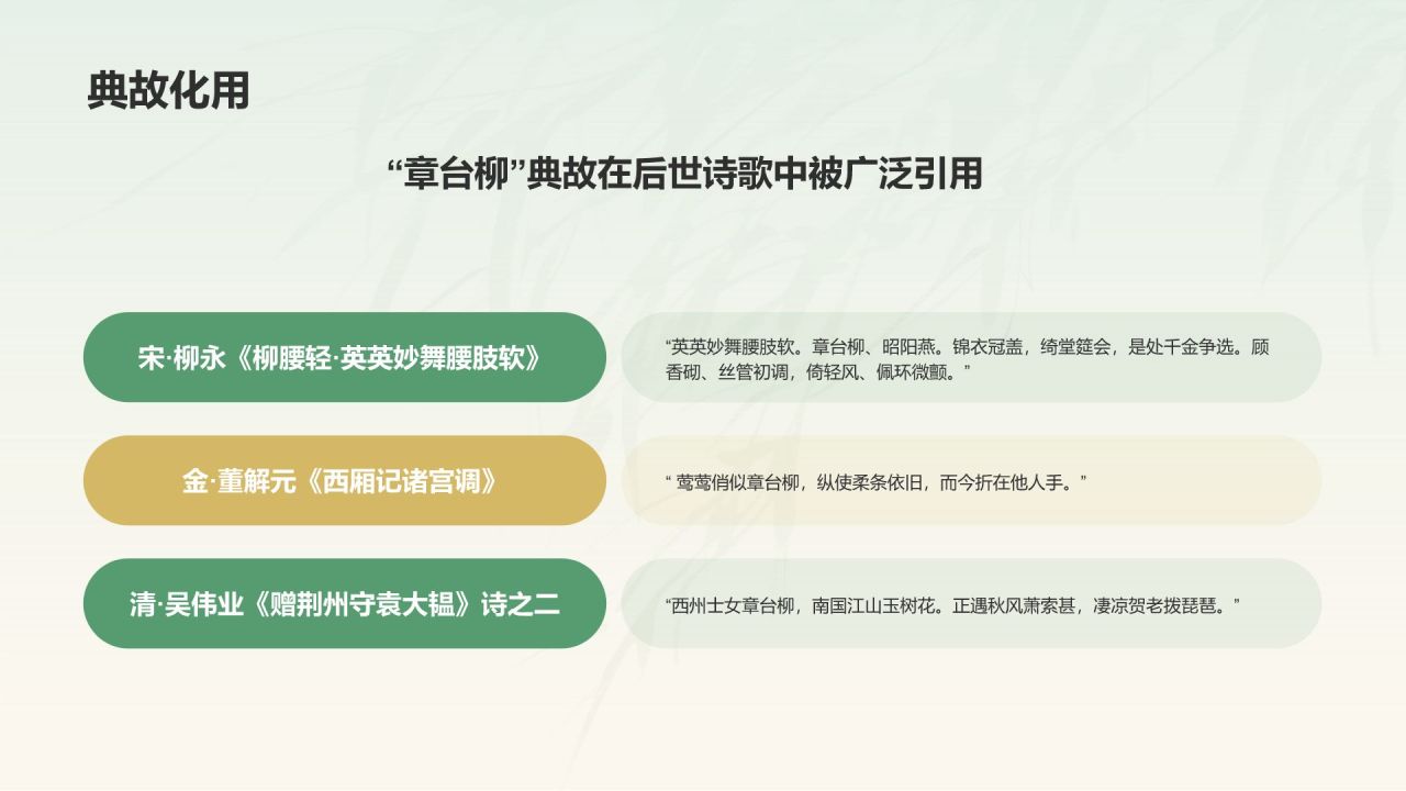 绿色水墨风章台柳典故赏析PPT模板