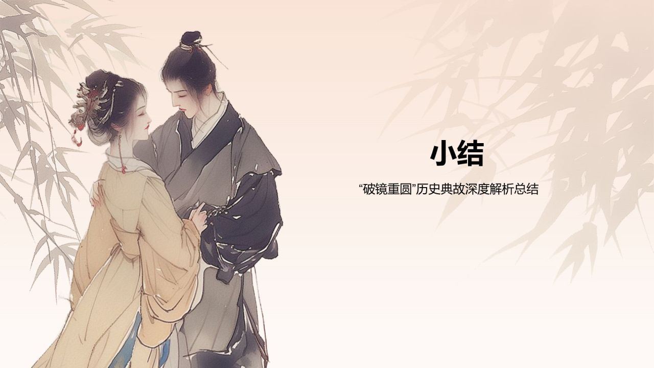 橙色水墨风破镜重圆典故赏析PPT模板