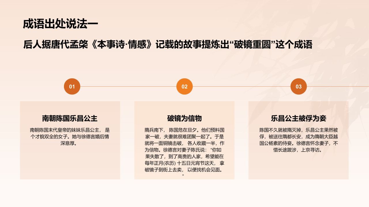 橙色水墨风破镜重圆典故赏析PPT模板