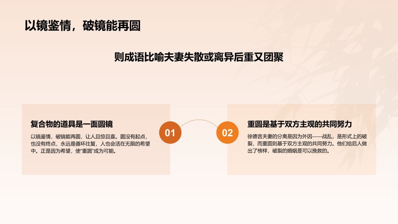 橙色水墨风破镜重圆典故赏析PPT模板