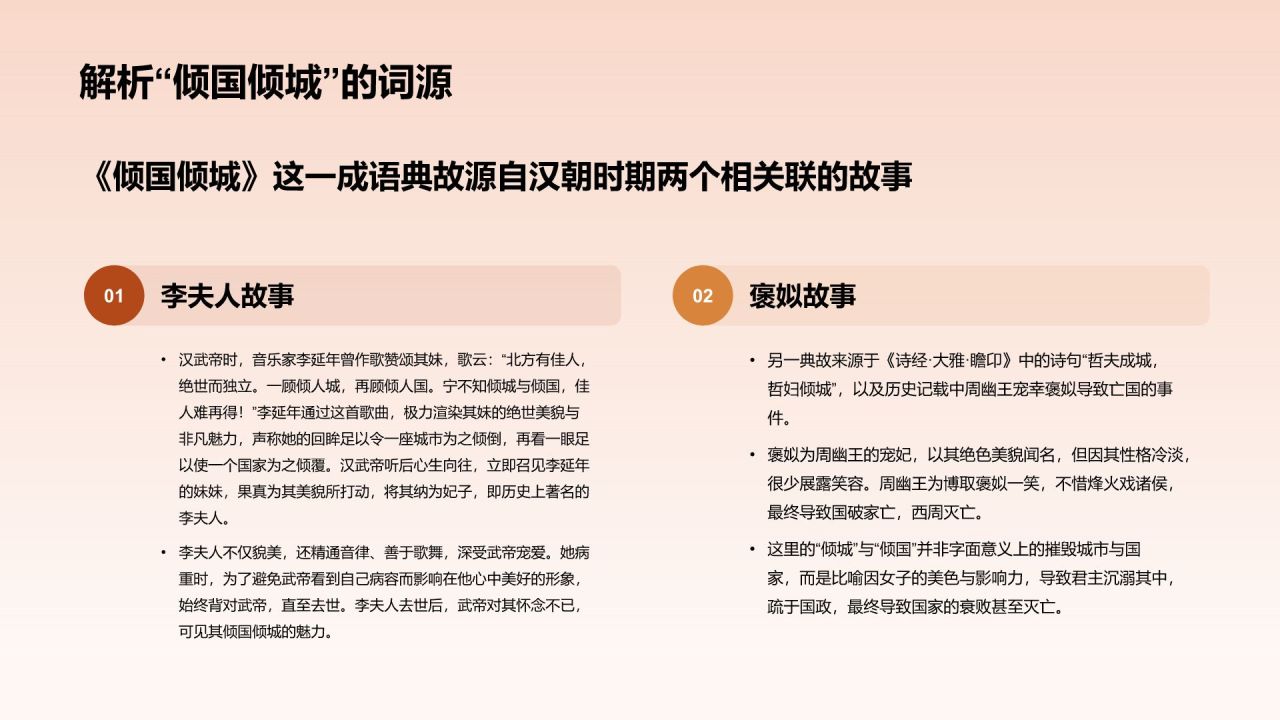 橙色水墨风倾国倾城历史典故赏析PPT模板