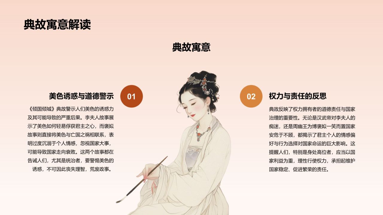 橙色水墨风倾国倾城历史典故赏析PPT模板