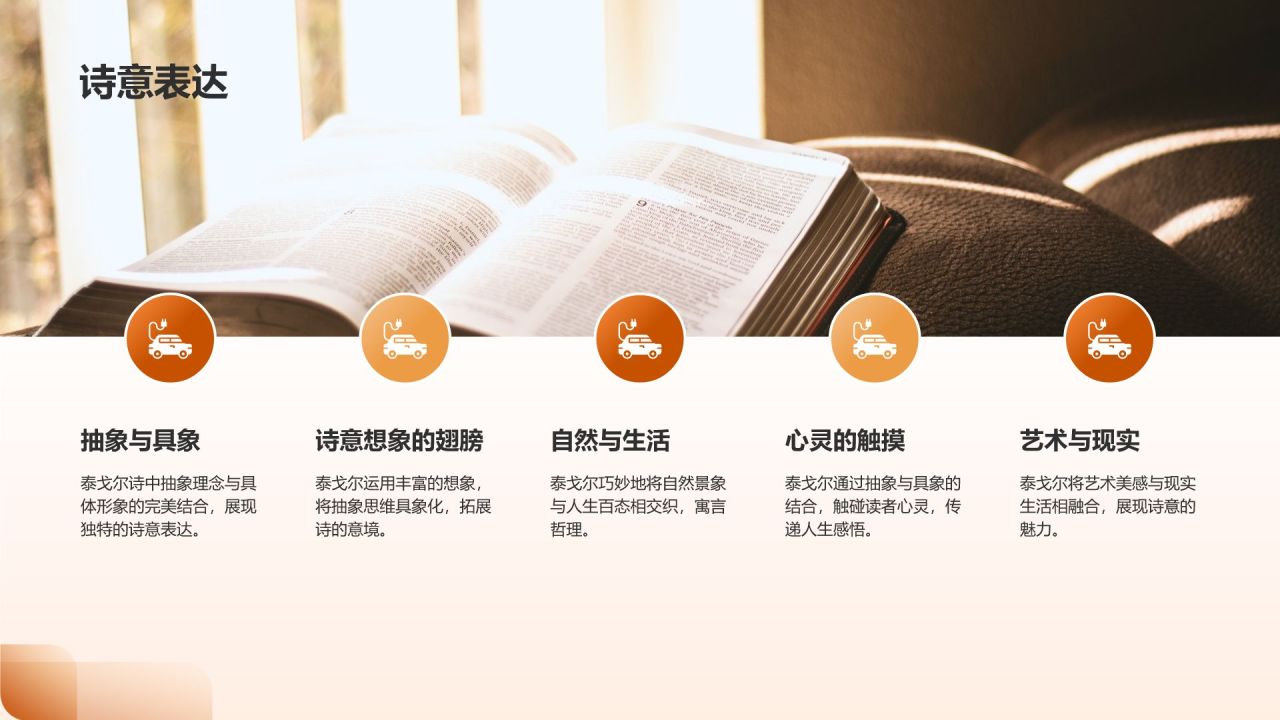 橙色摄影风《泰戈尔文选》读书笔记PPT模板
