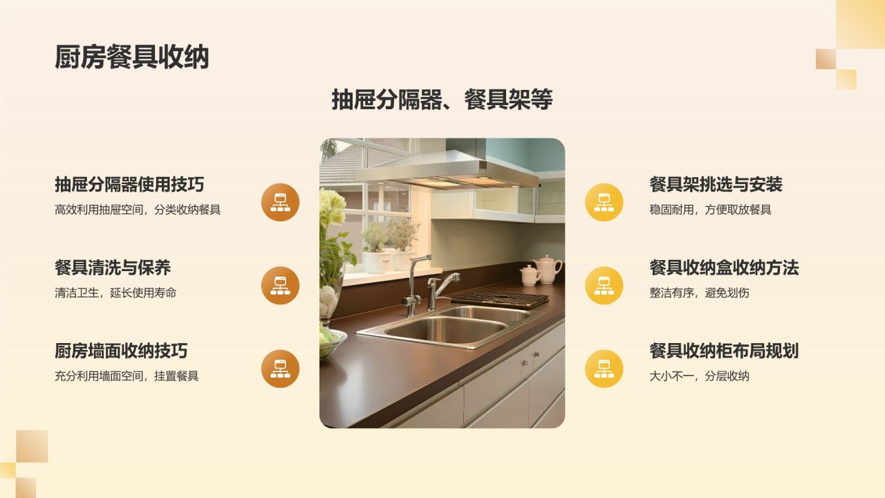 橙色摄影风家居收纳妙招PPT模板