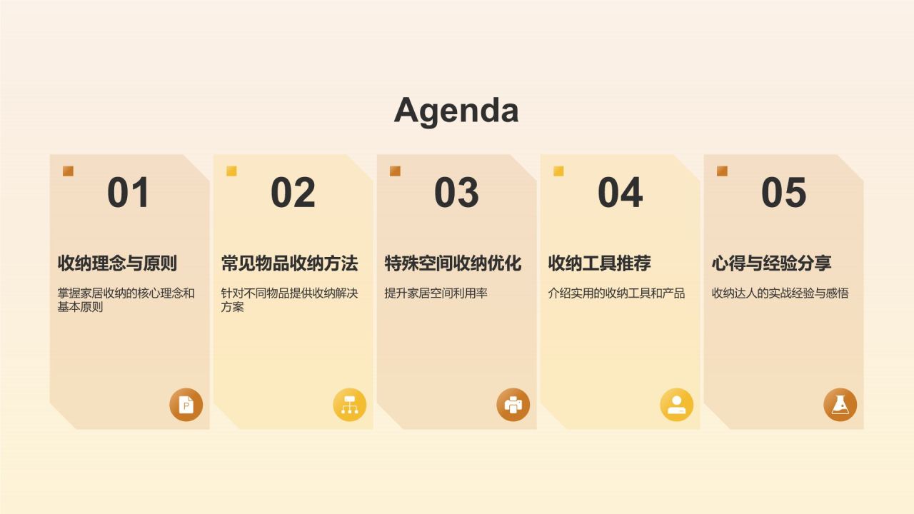橙色摄影风家居收纳妙招PPT模板