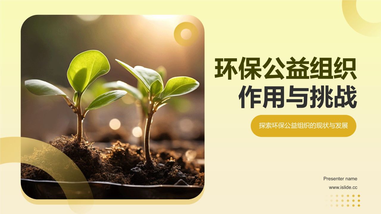 黄色商务风环保公益组织的作用与挑战PPT模板