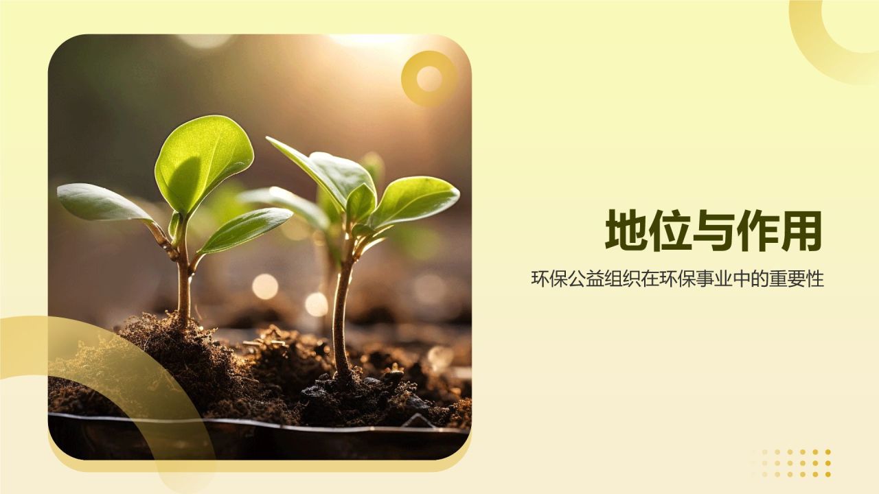 黄色商务风环保公益组织的作用与挑战PPT模板