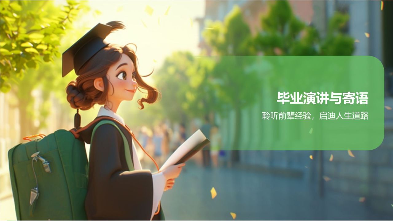 绿色插画风毕业典礼PPT模板