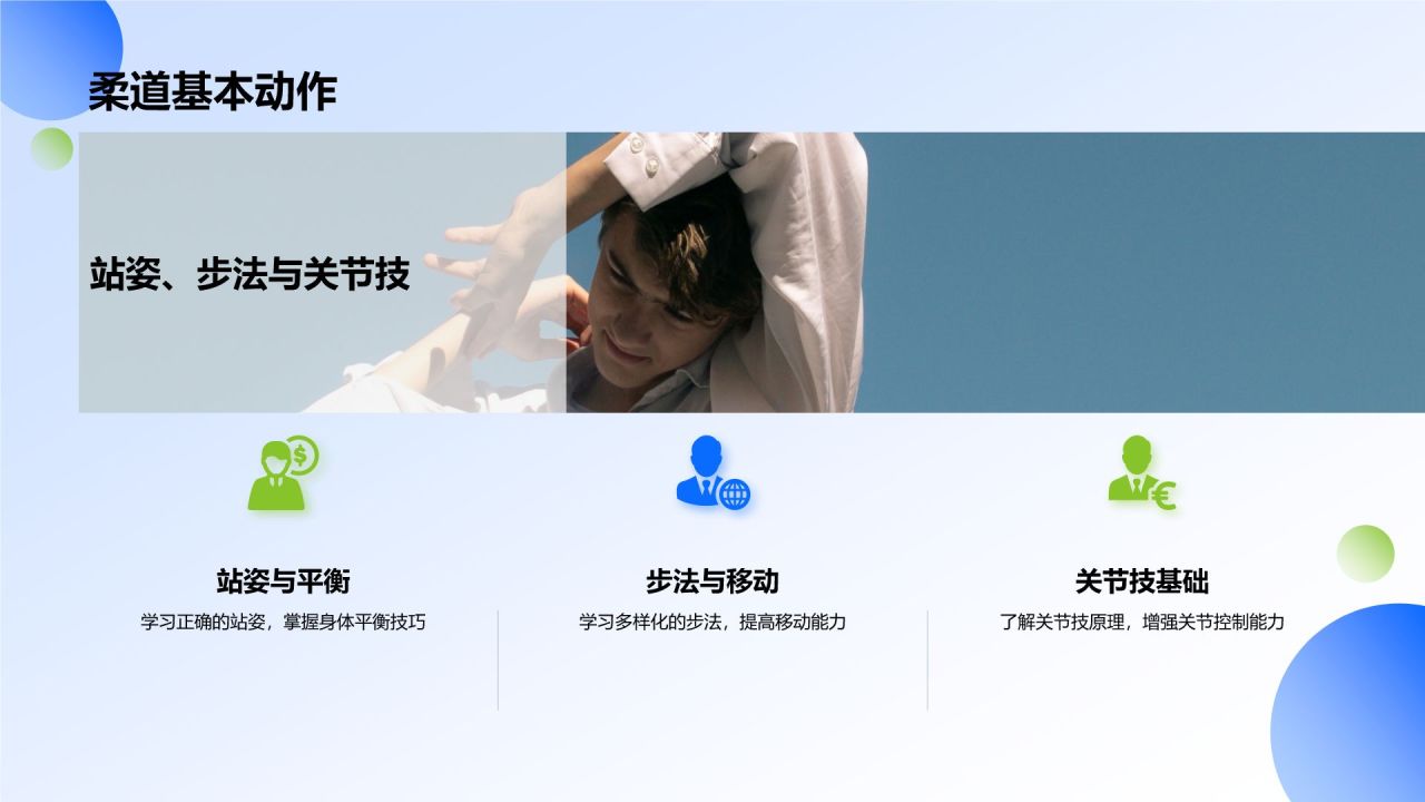 蓝色商务风柔道培训课程训练PPT模板