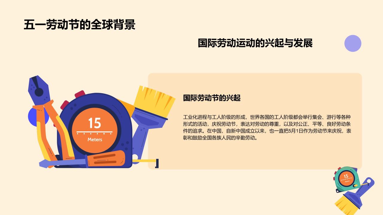 黄色插画风五一劳动节节日科普PPT模板