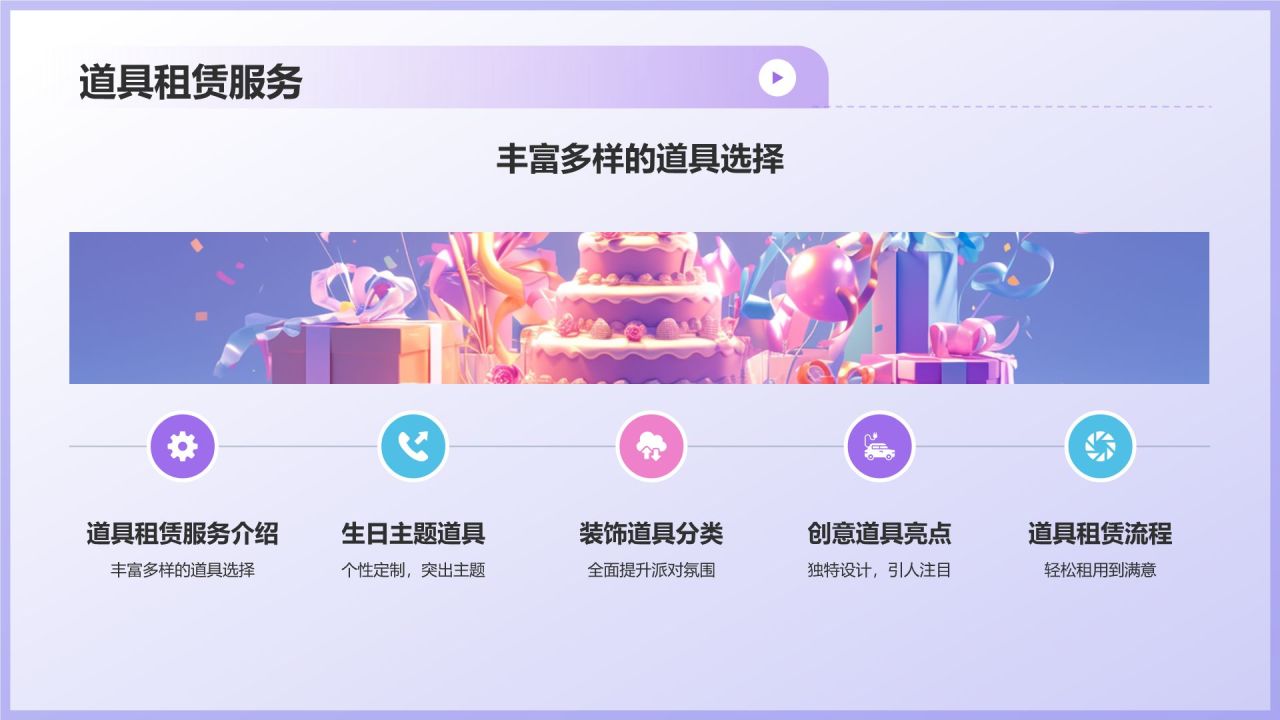紫色3D风生日派对布置PPT模板