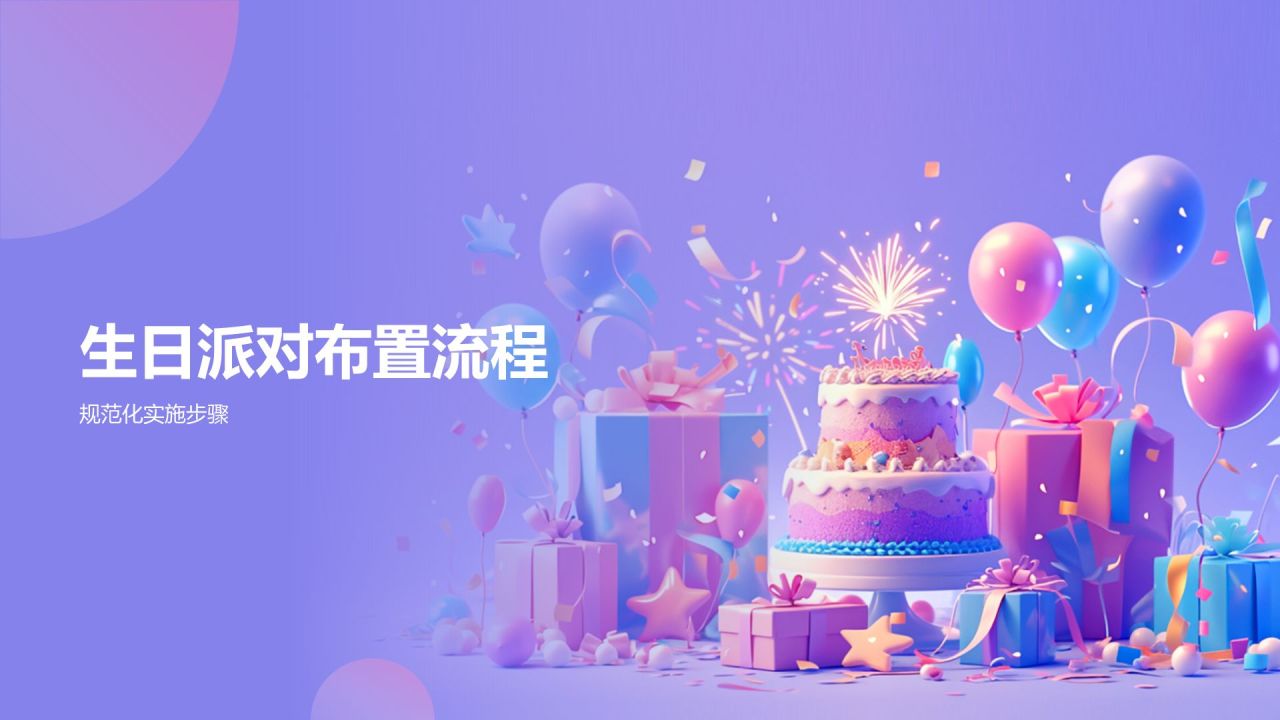 紫色3D风生日派对布置PPT模板