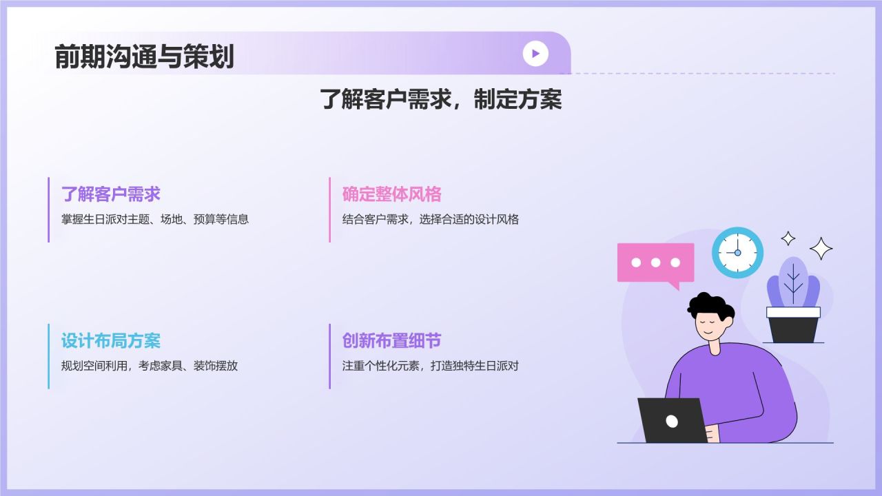 紫色3D风生日派对布置PPT模板